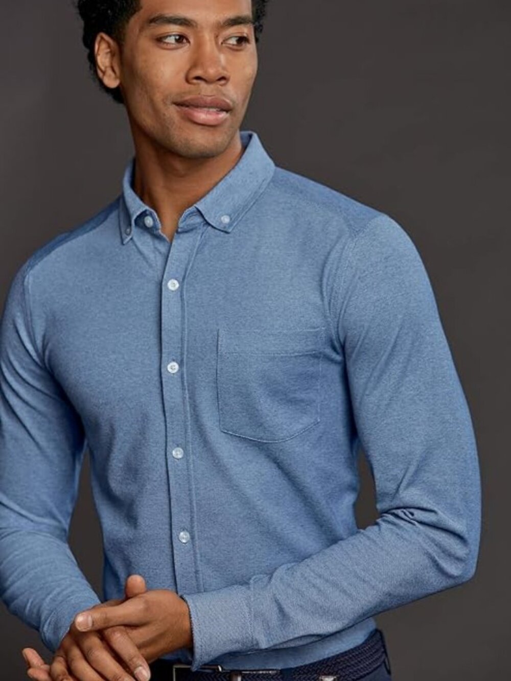 CUTTER & BUCK Reach Oxford Stretch Knit LS Button-Down Shirt Blue Men's L